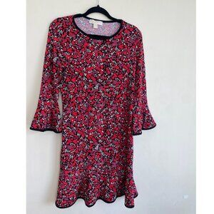 Michael Kors Floral Print Bell Sleeve Flounce 3/4 Sleeve Dress